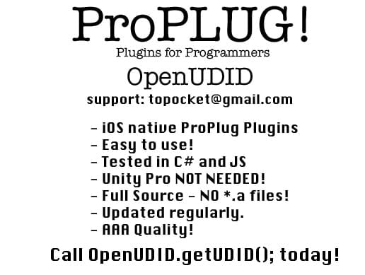 Unity Asset ProPLUG OpenUDID - iOS Unique Identifier Replacement UDID free download