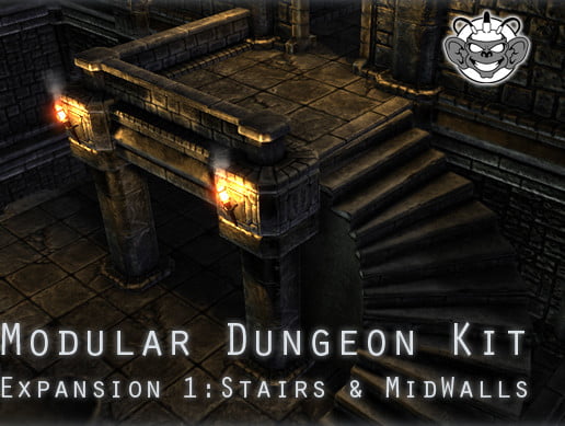 Unity Asset Modular Dungeon Kit Expansion 1 Stairs and MidWalls free download