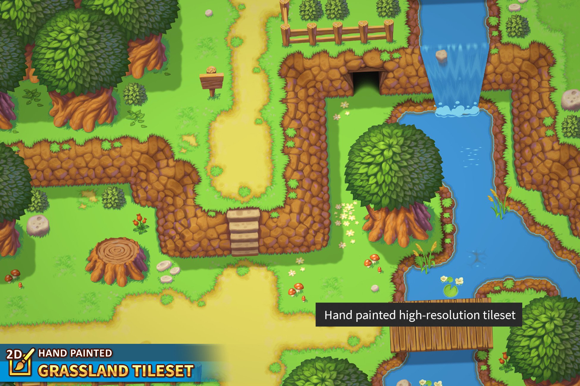 [FREE DOWNLOAD] 2D Hand Painted - Grassland Tileset | Freedom Club