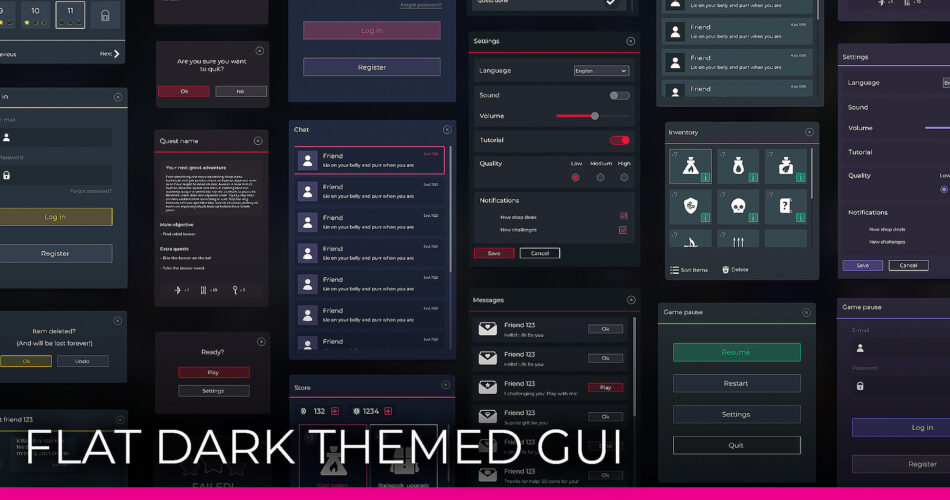 Flat Dark Themed GUI / UI Kit - over 600 PNG